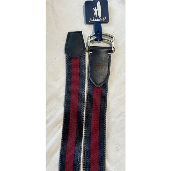 Johnnie-O Canvas Belt Washed Red Navy Striped Size Large 48.5” Length NEW - Picture 4 of 6